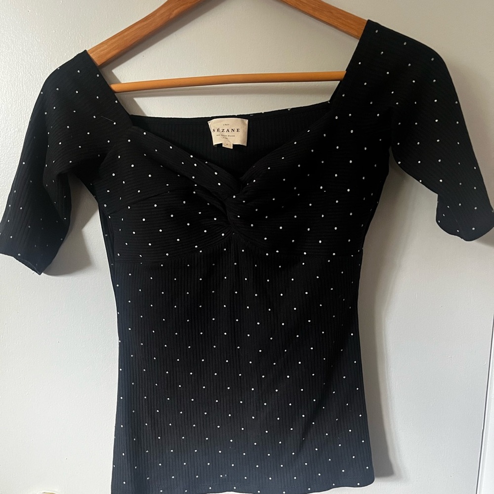 Sezane Navy sweet heart top